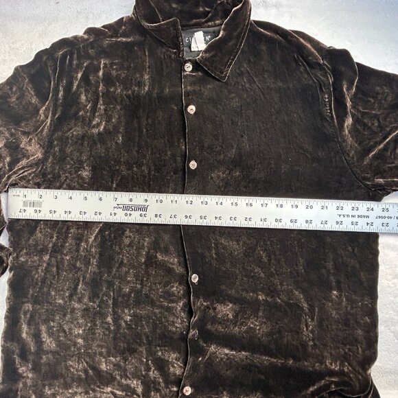 Citron Santa Monica Women's Button Down Velvet Top Long Sleeve Silk Brown Medium - Picture 7 of 8